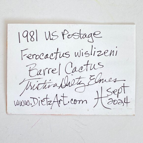 ACEO Original Mixed Media Art 1981 USA Barrel Cactus Plant Postage Stamp ATC - Picture 4 of 4